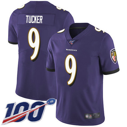 Ravens #9 Justin Tucker Purple Team Color Men's Stitched Football 100th Season Vapor Limited Jersey