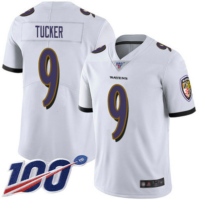 Ravens #9 Justin Tucker White Men's Stitched Football 100th Season Vapor Limited Jersey