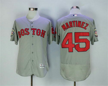 Red Sox 45 Pedro Martinez Grey With 2015 Hall Of Fame Patch Flexbase MLB Jersey