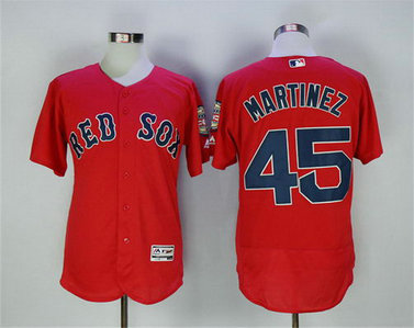 Red Sox 45 Pedro Martinez Red With 2015 Hall Of Fame Patch Flexbase MLB Jersey