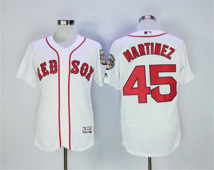 Red Sox 45 Pedro Martinez White With 2015 Hall Of Fame Patch Flexbase MLB Jersey