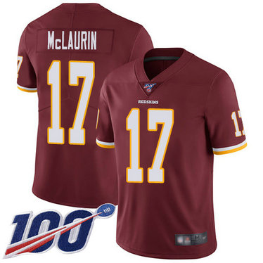 Redskins #17 Terry McLaurin Burgundy Red Team Color Men's Stitched Football 100th Season Vapor Limited Jersey