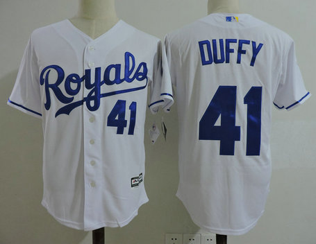 Royals 41 Danny Duffy White Cool Base Jersey
