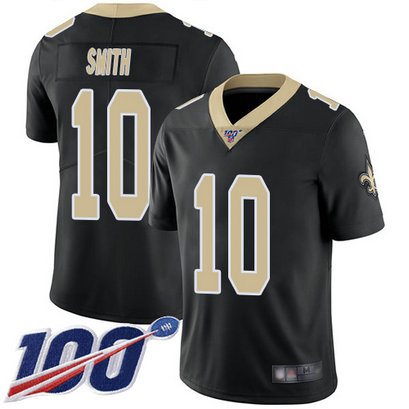 Saints #10 Tre'Quan Smith Black Team Color Men's Stitched Football 100th Season Vapor Limited Jersey