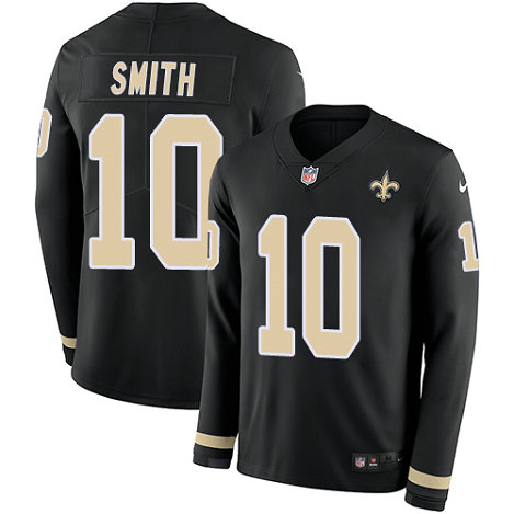 Saints #10 Tre'Quan Smith Black Team Color Men's Stitched Football Limited Therma Long Sleeve Jersey