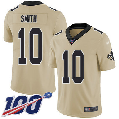Saints #10 Tre'Quan Smith Gold Men's Stitched Football Limited Inverted Legend 100th Season Jersey