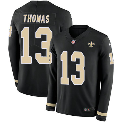 Saints #13 Michael Thomas Black Team Color Men's Stitched Football Limited Therma Long Sleeve Jersey