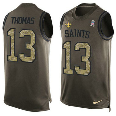 Saints #13 Michael Thomas Green Men's Stitched Football Limited Salute To Service Tank Top Jersey
