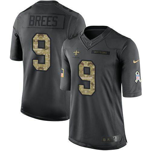 Saints #9 Drew Brees Black Men's Stitched Football Limited 2016 Salute To Service Jersey