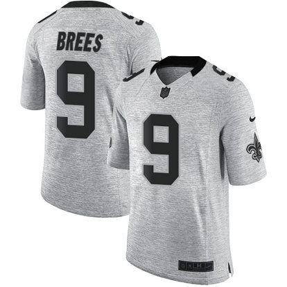 Saints #9 Drew Brees Gray Men's Stitched Football Limited Gridiron Gray II Jersey