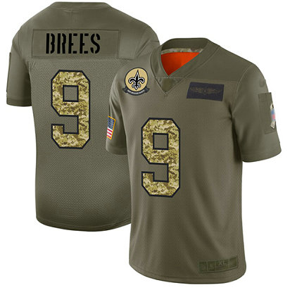 Saints #9 Drew Brees Olive-Camo Men's Stitched Football Limited 2019 Salute To Service Jersey