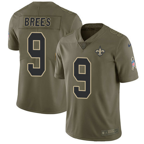 Saints #9 Drew Brees Olive Men's Stitched Football Limited 2017 Salute To Service Jersey