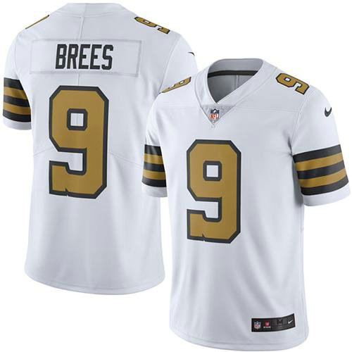 Saints #9 Drew Brees White Men's Stitched Football Limited Rush Jersey