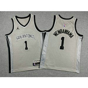 San Antonio Spurs 1 Victor Wembanyama Grey Youth Jersey