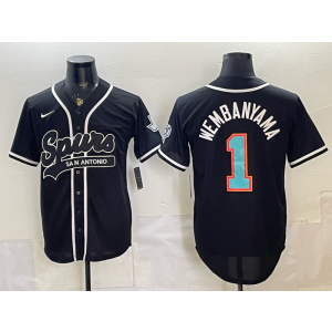 San Antonio Spurs 1 Wambanyama Black Baseball Vapor Limited Men Jersey 1 San Antonio Spurs 1 Wambanyama Black Baseball Vapor Limited Men Jersey 1