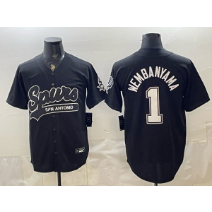 San Antonio Spurs 1 Wambanyama Black Baseball Vapor Limited Men Jersey 2 San Antonio Spurs 1 Wambanyama Black Baseball Vapor Limited Men Jersey 2