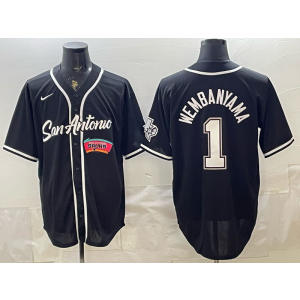 San Antonio Spurs 1 Wambanyama Black Baseball Vapor Limited Men Jersey San Antonio Spurs 1 Wambanyama Black Baseball Vapor Limited Men Jersey