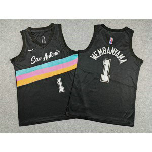 San Antonio Spurs 1 Wambanyama Black Youth Jersey