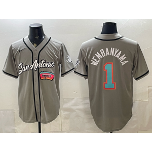 San Antonio Spurs 1 Wembanyama Grey Baseball Vapor Limited Men Jersey 1