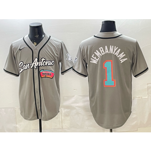 San Antonio Spurs 1 Wembanyama Grey Baseball Vapor Limited Men Jersey 2