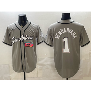 San Antonio Spurs 1 Wembanyama Grey Baseball Vapor Limited Men Jersey 3
