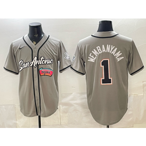 San Antonio Spurs 1 Wembanyama Grey Baseball Vapor Limited Men Jersey 4
