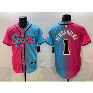 San Antonio Spurs 1 Wembanyama Pink Blue Split Baseball Vapor Limited Men Jersey