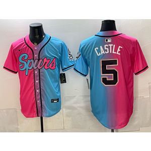 San Antonio Spurs 5 Castle Pink Blue Split Baseball Vapor Limited Men Jersey