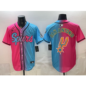 San Antonio Spurs Pink Blue Split Baseball Vapor Logo Limited Men Jersey