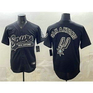 San Antonio Spurs Team Big Logo Black Baseball Vapor Limited Men Jersey 1 San Antonio Spurs Team Big Logo Black Baseball Vapor Limited Men Jersey 1