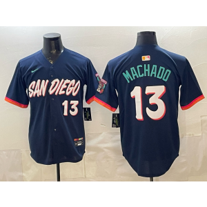 San Diego Padres 13 Manny Machado Navy 2026 City Connect Cool Base Men Jersey(With Button )