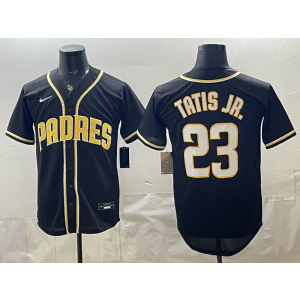San Diego Padres 23 Tatis Jr Black Gold Cool Base Men Jersey