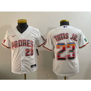 San Diego Padres 23 Tatis Jr White Mexico Cool Base Youth Jersey