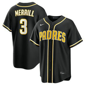 San Diego Padres 3 Jackson Merrill 2026 Black Out Cool Base Men Jersey