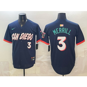 San Diego Padres 3 Merrill Navy 2026 City Connect Cool Base Men Jersey (With Button )