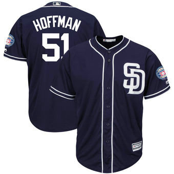 San Diego Padres 51 Trevor Hoffman Majestic Navy Hall Of Fame Induction Patch Men's Cool Base Jersey