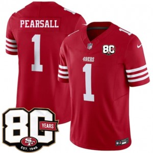 San Francisco 49ers 1 Ricky Pearsall Red 2026 F.U.S.E. Vapor Limited Men Jersey with 80th Anniversary Patch