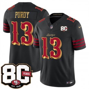 San Francisco 49ers 13 Brock Purdy Black Rivalries F.U.S.E. Vapor Limited Men Jersey with 80th Anniversary Patch