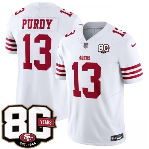 San Francisco 49ers 13 Brock Purdy White 2026 F.U.S.E. Vapor Limited Men Jersey with 80th Anniversary Patch