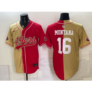 San Francisco 49ers 16 Montana Red Gold Split Baseball Vapor Limited Men Jersey
