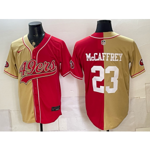 San Francisco 49ers 23 McCaffrey Red Gold Split Baseball Vapor Limited Men Jersey San Francisco 49ers 23 McCaffrey Red Gold Split Baseball Vapor Limited Men Jersey