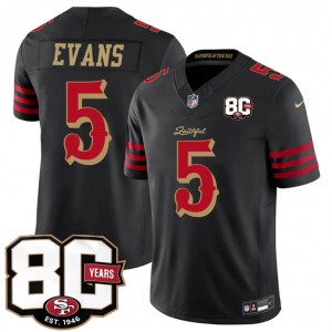 San Francisco 49ers 5 Mike Evans Black Black Rivalries F.U.S.E. Vapor Limited Men Jersey with 80th Anniversary Patch