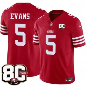 San Francisco 49ers 5 Mike Evans Red 2026 F.U.S.E. Vapor Limited Men Jersey with 80th Anniversary Patch