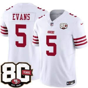 San Francisco 49ers 5 Mike Evans White 2026 F.U.S.E. Vapor Limited Men Jersey with 80th Anniversary Patch