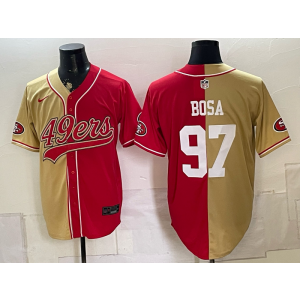 San Francisco 49ers 97 Nick Bosa Red Gold Split Baseball Vapor Limited Men Jersey San Francisco 49ers 97 Nick Bosa Red Gold Split Baseball Vapor Limited Men Jersey
