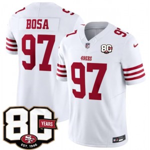 San Francisco 49ers 97 Nick Bosa White 2026 F.U.S.E. Vapor Limited Men Jersey with 80th Anniversary Patch