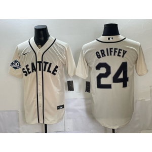 Seattle Mariners 24 Griffey Cream 50th Anniversary Men Jersey
