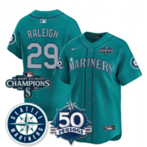 Seattle Mariners 29 Raleigh Blue Champion & 50th Patch Cool Base Men Jersey
