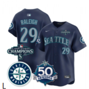 Seattle Mariners 29 Raleigh Navy Champion & 50th Patch Cool Base Men Jersey