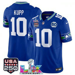 Seattle Seahawks 10 Cooper Kupp Royal F.U.S.E. Vapor Limited Men Jersey with 2026 Super Bowl LX & 50th & USA 250 Patches